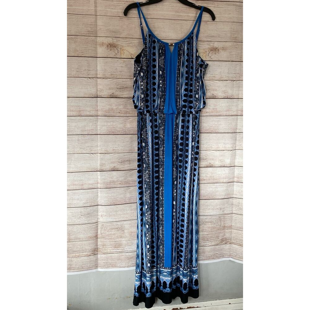 Style & Co Blue Blouson Maxi Tank Dress Stretch Sleeveless Sundress 1X Plus